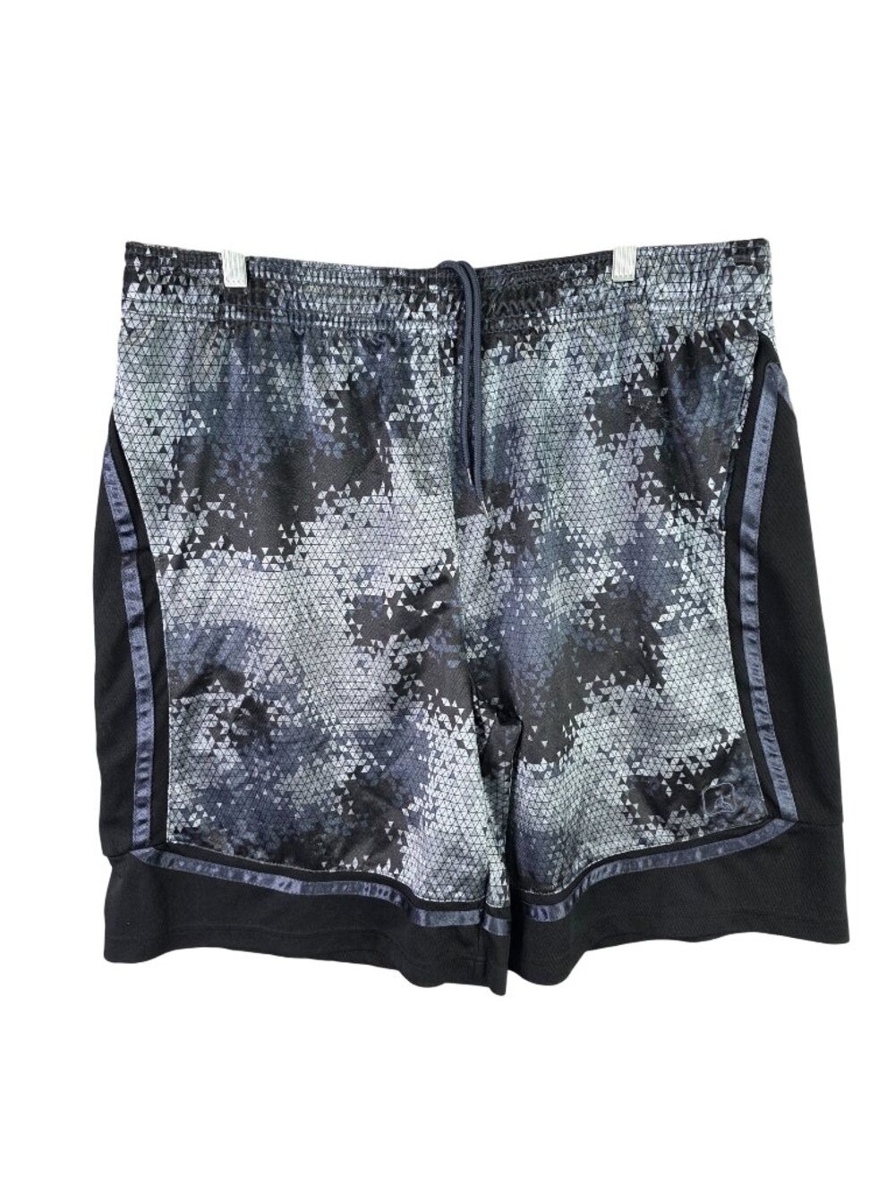 Mens AND1 Gray & Black Print Athletic Basketball Shorts Drawstring Polyester 2XL